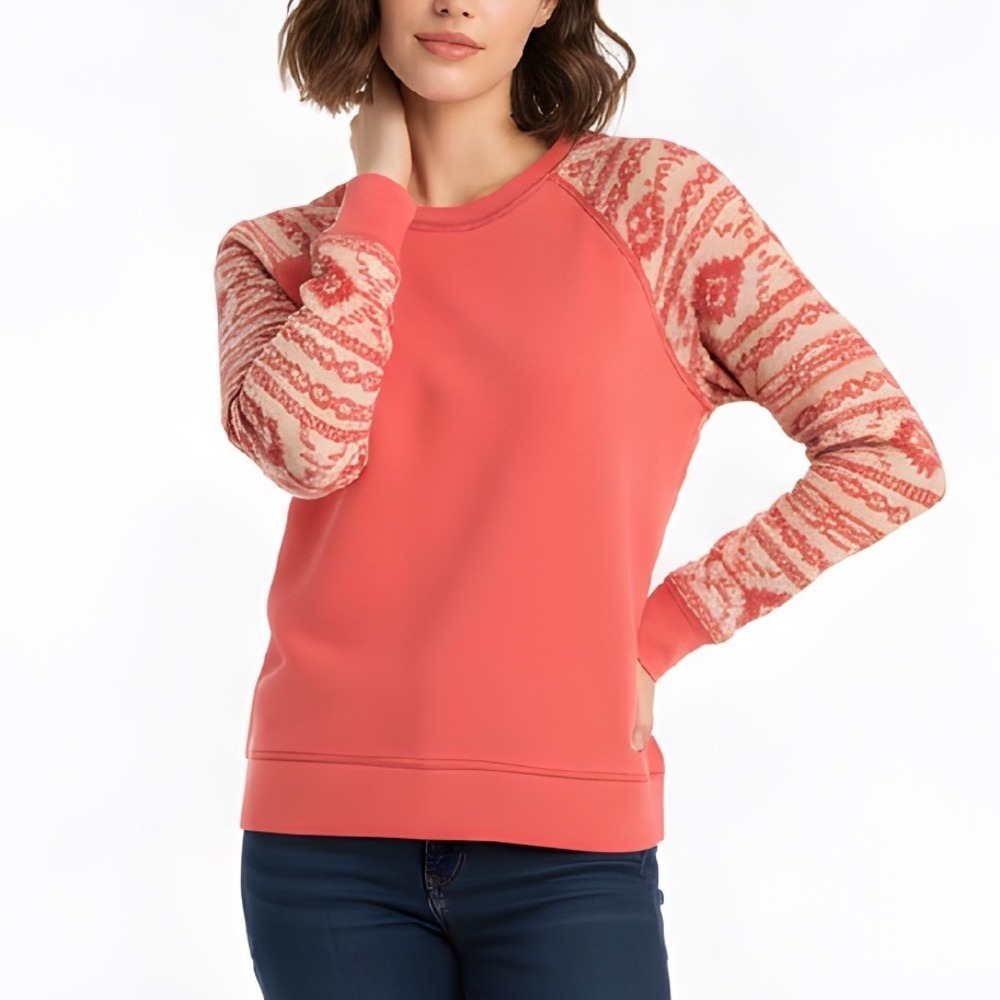Daytrip Sweatshirt Womens Pink Coral Cutout Back Geometric Raglan Sleeve Small